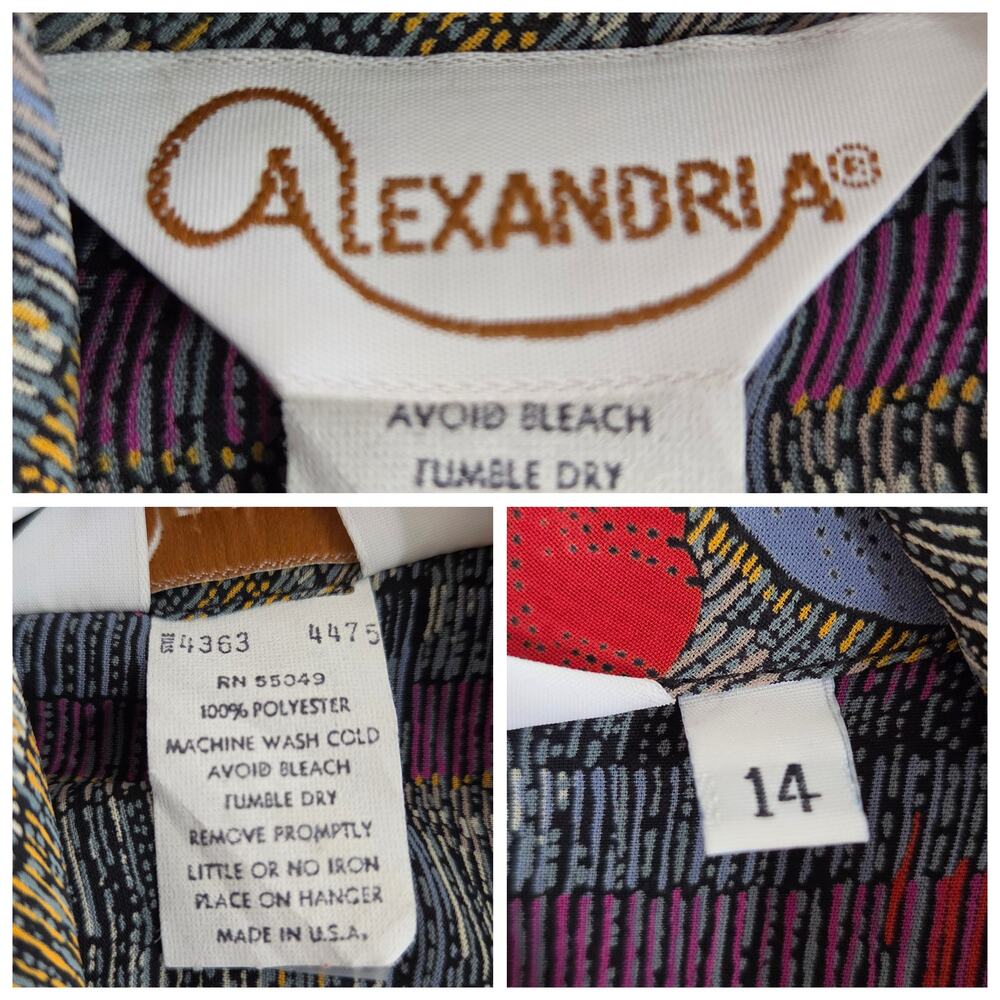 Vintage 80s Blouse Alexandria Womens Large Office Dressy Puff Shoulder Cowl Neck - Picture 4 of 15